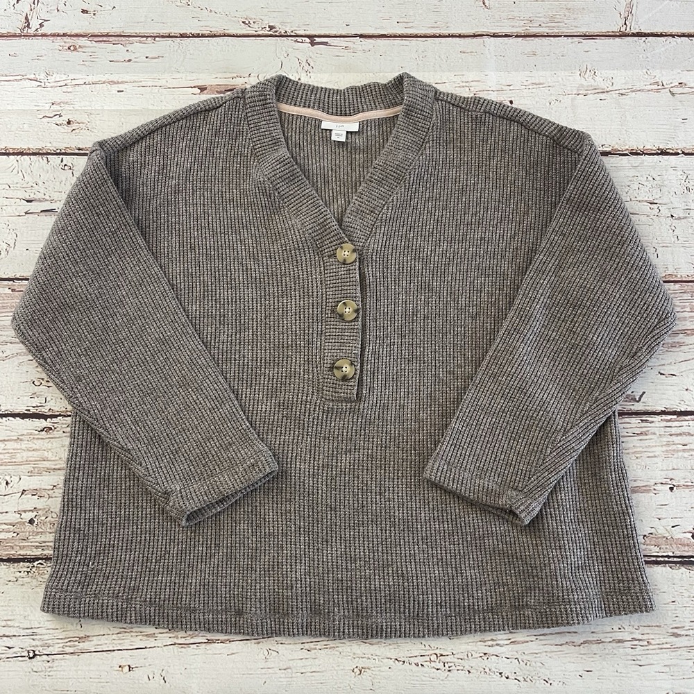 J Jill Womens Sweater Large Light Brown Pullover Boxy Relaxed Cozy Stretch Soft‎